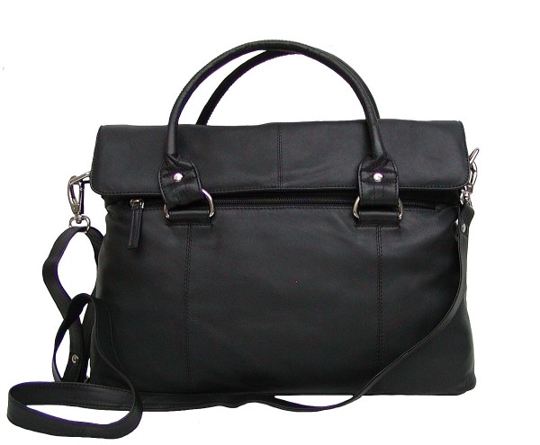 Dolphin Damen Leder Shopper schwarz, Leder Business Tasche, 4 Fächer, ca. 39x29x8 cm