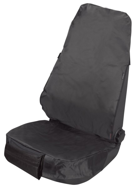 Universal Sitzschoner, Polyester Werkstatt Sitzbezug schwarz, große Kopfstützenabdeckung. KFZ Schonbezug