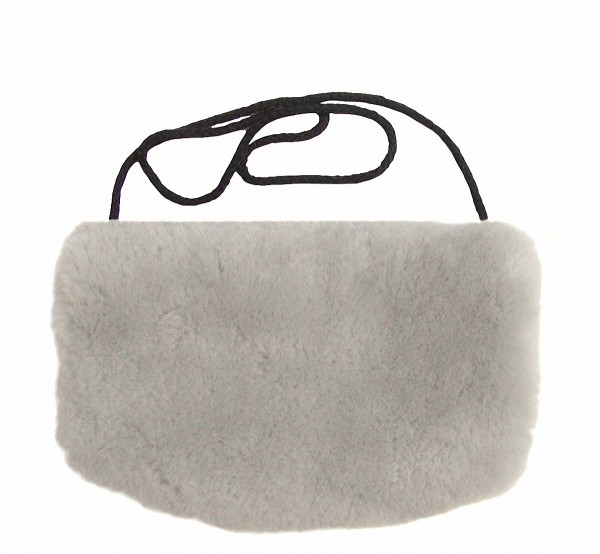 warmer Lammfell Pelzmuff, Felltasche hellgrau mit Reißverschlusstasche waschbar, geschorenes Lammfell, ca. 29,5x19 cm