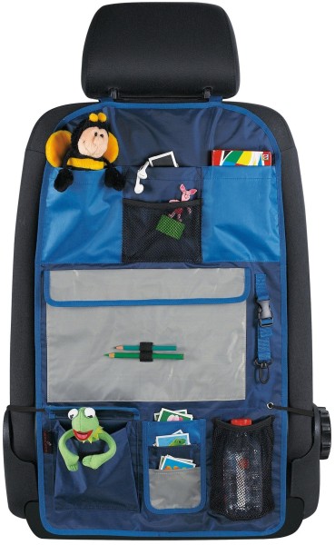 Polyester Kinder Auto Rücksitz Organizer mit Taschen blau, PKW Rückenlehnen Schutz, 70x40 cm, Auto Tasche