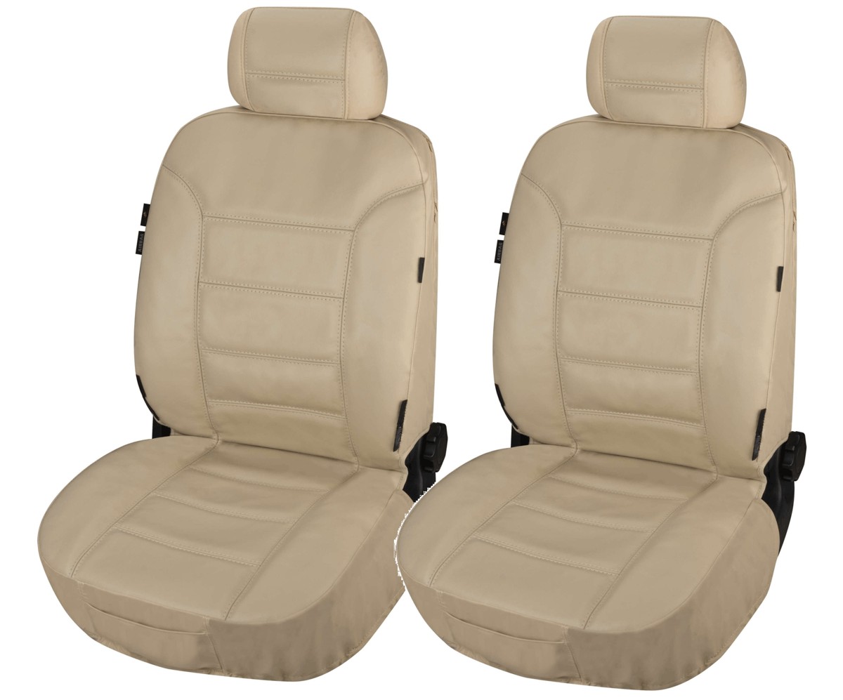 ZIPP IT 2 Stück Universal Echt Leder Auto Sitzbezüge beige, RV System,  Leder Auto Schonbezug