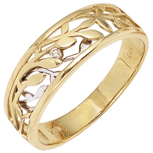 Diamantring, Brillantring, Damen Goldring 585er Gelbgold Weißgold bicolor, 1 Brillant, Gewicht ca. 2,5 Gramm