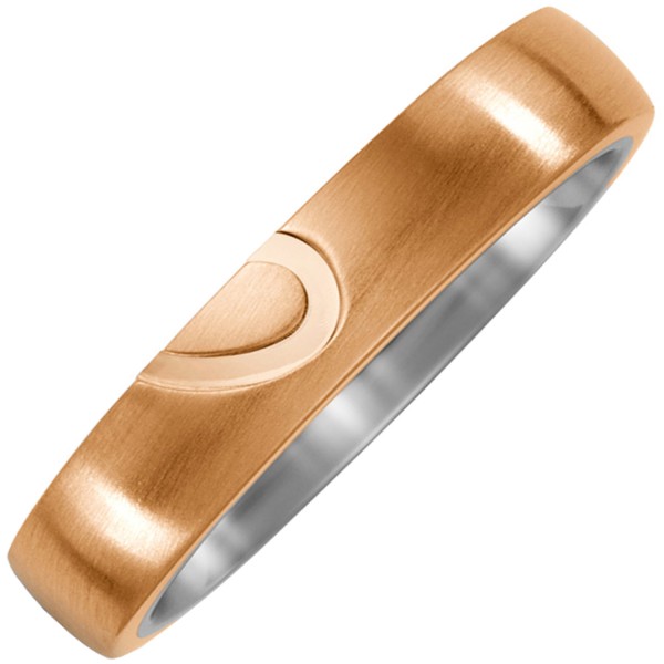 Titanring Halbes Herz, Partnerring, Partner Ring, Bronzering 5 mm breit, Titan+Bronze