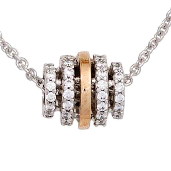 Gold Solitär Diamant Brillant Collier 45 cm mit Anhänger, 585er Gold bicolor, 64 Diamanten, 3,1 Gramm