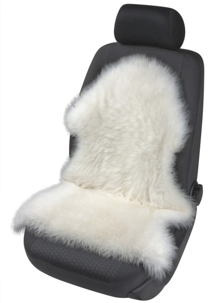 kuschelige Lammfell Autositzfelle weiß Naturtierform, ca. 100-105 cm lang, Fellhöhe ca. 50 mm, auch als Teppich oder Sesselauflage verwendbar