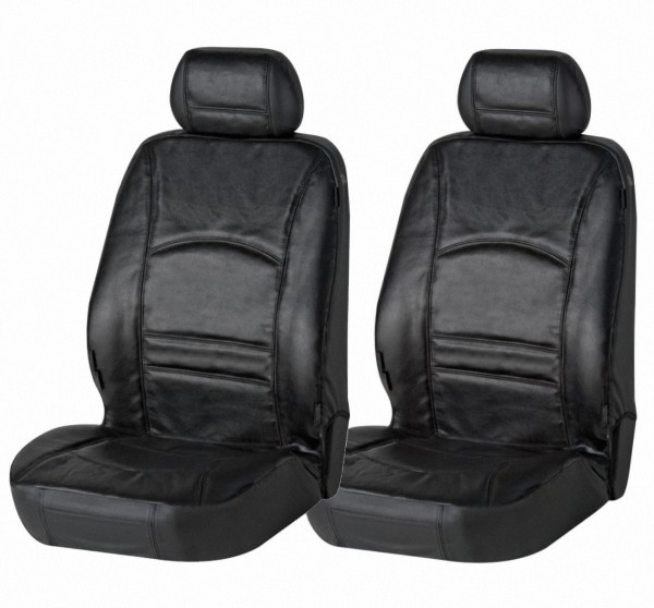 2 Stück Universal Echt Leder Auto Sitzbezüge schwarz für fast alle PKW,  Fahrersitz und Beifahrersitz, Leder Sitzbezug