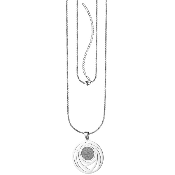 Edelstahl Collier 70-80 cm, Halskette mit Anhänger rund, Glitzereffekt, Gewicht ca. 16 Gramm