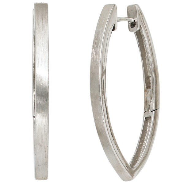 Silber Ohrringe, Klapp Creolen oval+spitz, 925er Silber mattiert, Gewicht ca. 4,7 Gramm