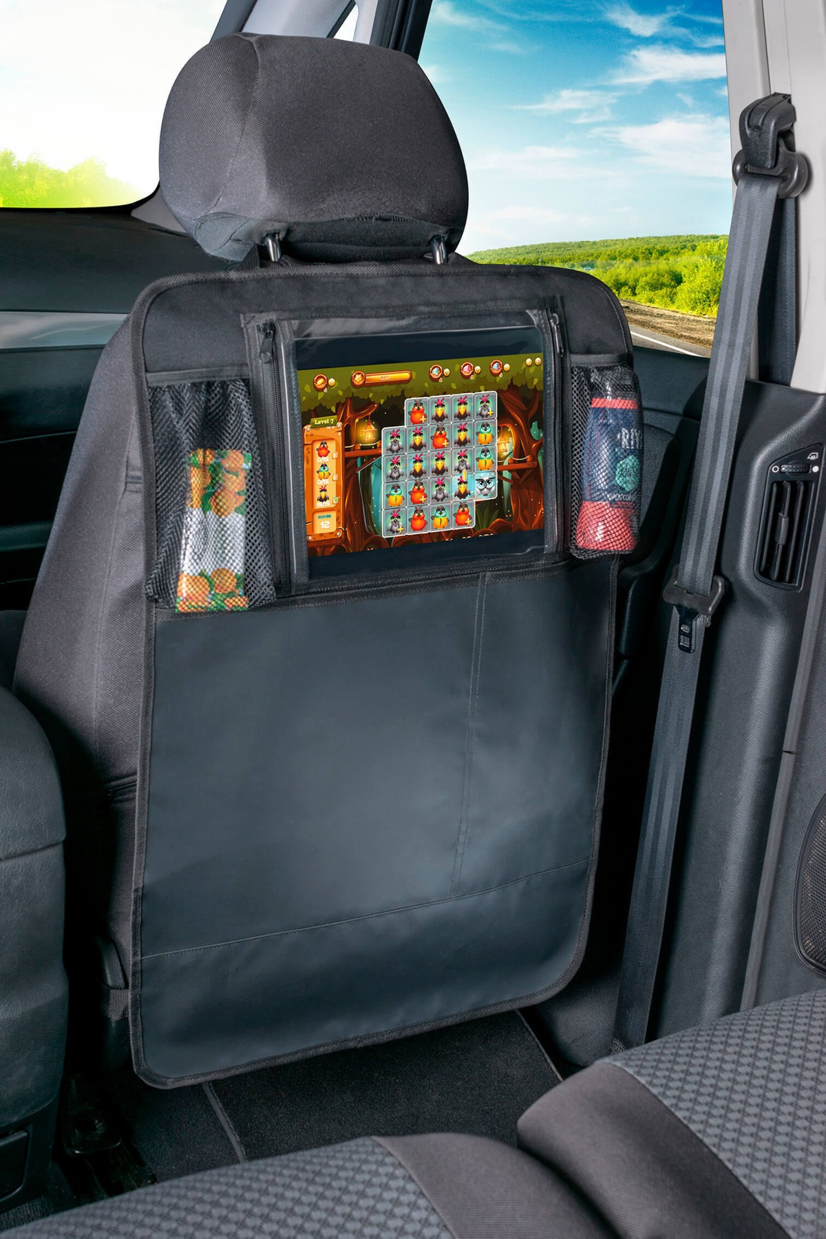 Kombination Universal Auto Tablet PC Halter + Kinder Rücksitz Organizer  schwarz, 64x40 cm, Montage an der Rückenlehne