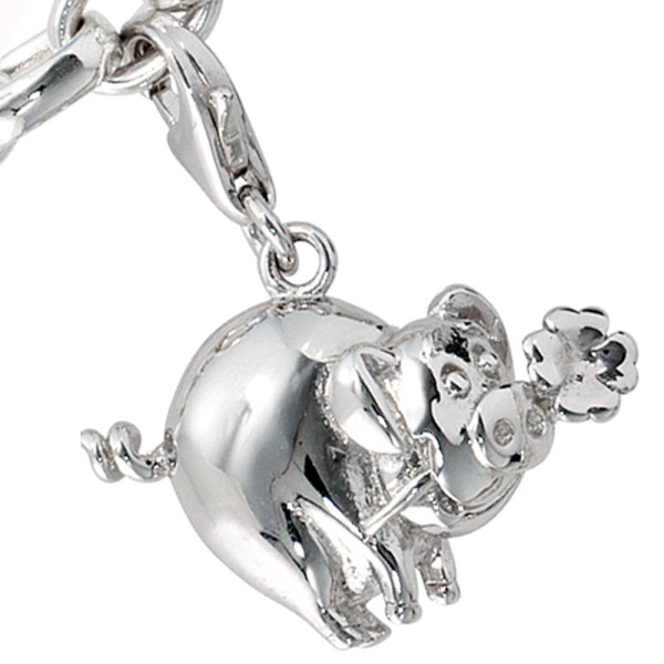Glücksbringer Glücksschwein, Einhänger, Charm 925er Sterling Silber, Höhe ca. 25 mm, Gewicht ca. 5,0 Gramm