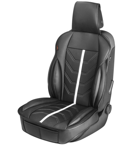 sportliche Universal Auto Kunstleder Sitzauflage Kimi weiß, feste Seitenwangen, 7 mm Polsterung, PKW Sitzauflage