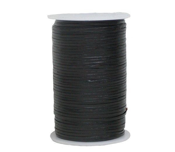 Lederband Flachband Rindleder schwarz, vegetabiles Leder, Länge 100 m, Breite 2 mm, Stärke ca. 1,0 / 1,2 mm