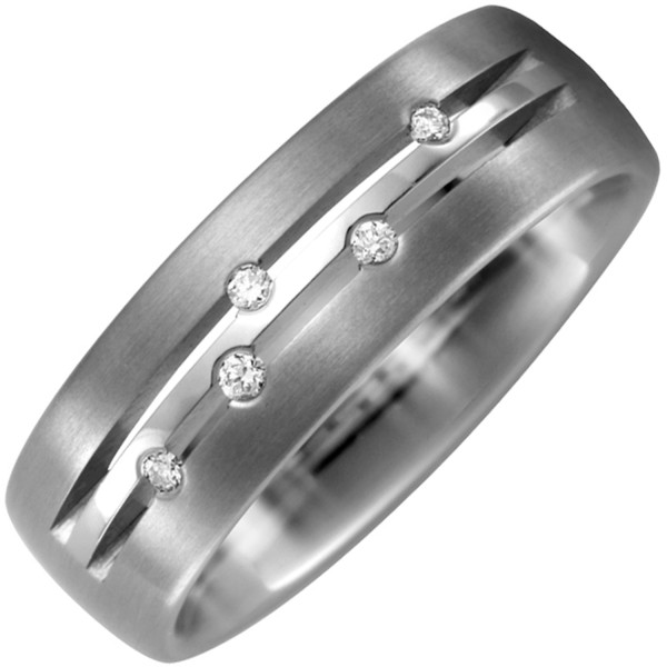 Titanring, Partner Ring, Partnerring, Diamantring, Brillantring 6,5 mm breit, 5 Diamanten