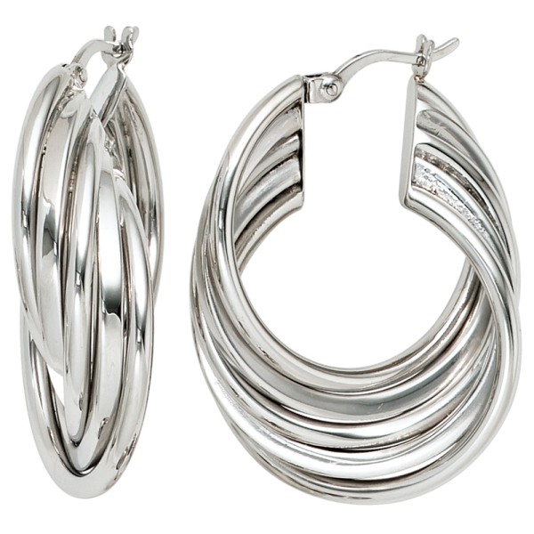 Silber Ohrringe, Silber Creolen 32 mm, 925er Silber rhodiniert, Gewicht ca. 10,2 Gramm