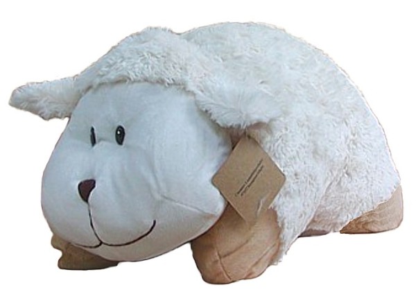 Stofftier Schaf aus Mikrofaser, als Kissen klappbar, voll waschbar, 30 cm lang