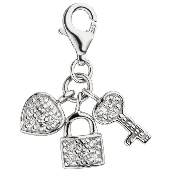 Bettelarmband Charm Schlüssel zum Herzen 925er Silber, 14 Zirkonias, Höhe ca. 11 mm, Gewicht ca. 1,7 Gramm