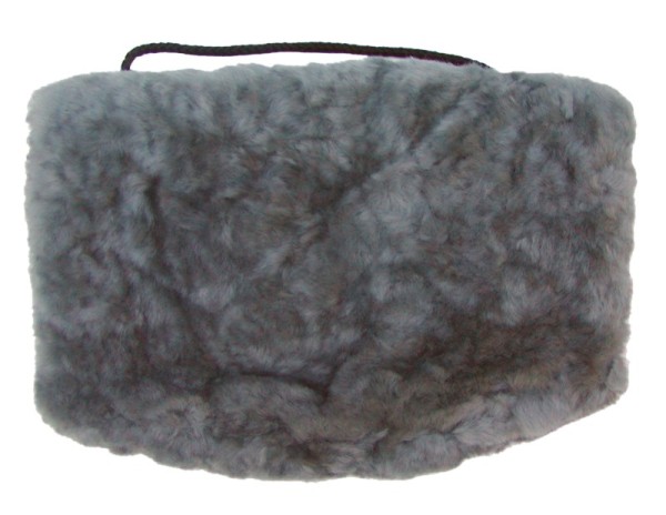warmer Lammfell Pelzmuff, Felltasche dunkelgrau ca. 28x20 cm, waschbar, mit Reißverschlusstasche
