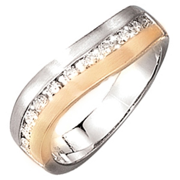 Damen Goldring, Diamantring 585er Weißgold Gelbgold bicolor, 11 Diamanten, Gewicht ca. 6,1 Gramm