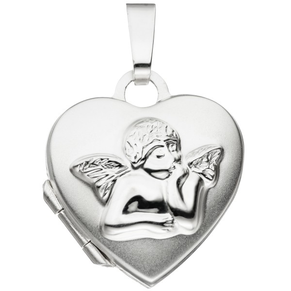Kinder Medaillon Herzform mit Engel, Schutzengel, 2 Fotos, 925er Silber, Gewicht ca. 1,5 Gramm