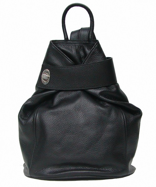Damen Leder Rucksack schwarz, auch als Tasche nutzbar, viele Fächer, 28x33x14 cm