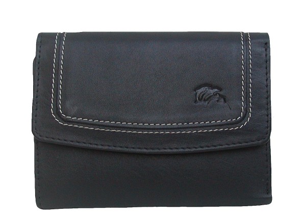 Dolphin handliche Damen Leder Geldbörse schwarz, 8xCC, 1 Scheinfach, viele Fächer, ca. 13x9,5 cm