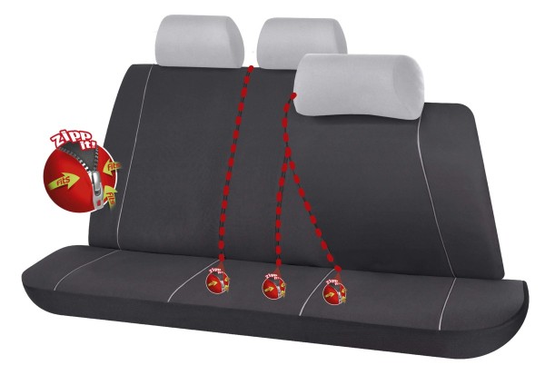Serie Modulo ZIPP IT Polyester Autositzbezug Rücksitzbankbezug 5-teilig schwarz mit Reißverschluss