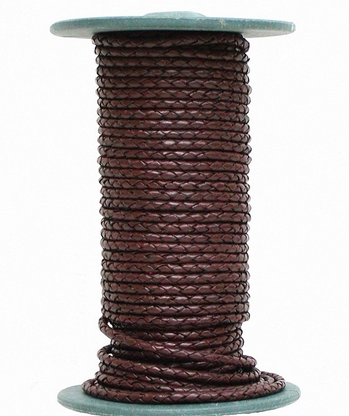 Rindleder Rundlederriemen geflochten dunkelbraun glatt, für Leder Armbänder, Lederketten, Länge 25 m, Ø ca. 3 mm