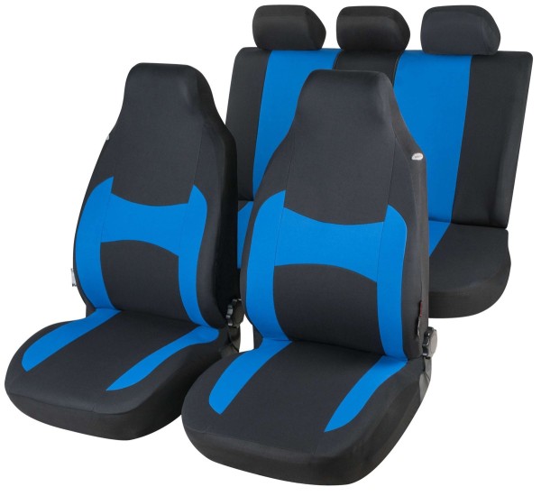 Komplett Set modische Universal Highback KFZ Schonbezüge Fairmont blau waschbar, 2 Vordersitze + Rücksitzbezug