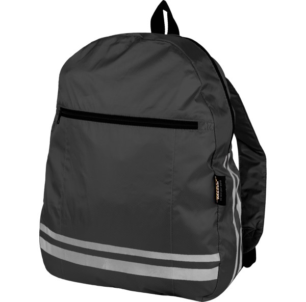 Safety Maker faltbarer Rucksack reflektierend schwarz, sichtbar bis 100 m, integrierte Tasche, verstellbare Träger