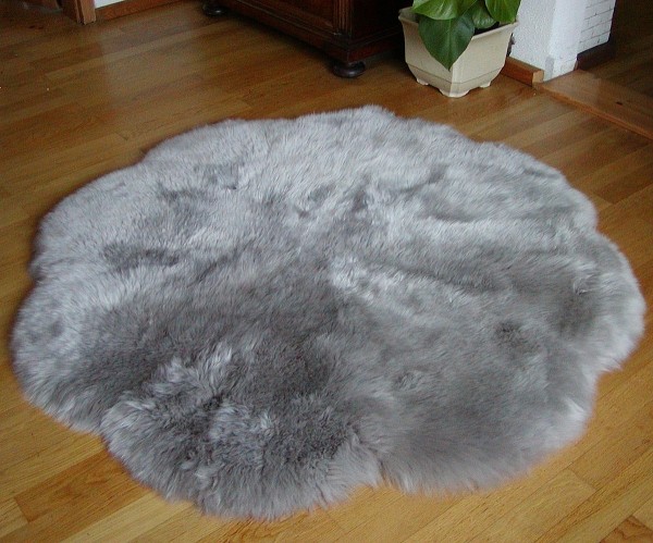Fellteppiche grau rund, Ø ca. 140 cm, 30 Grad waschbar, Haarlänge ca. 70 mm
