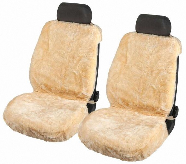 2 Stück Universal Autositzfelle beige für alle PKW, zum kompletten überspannen, Merino Lammfell Sitzbezug mit Kunstpelz