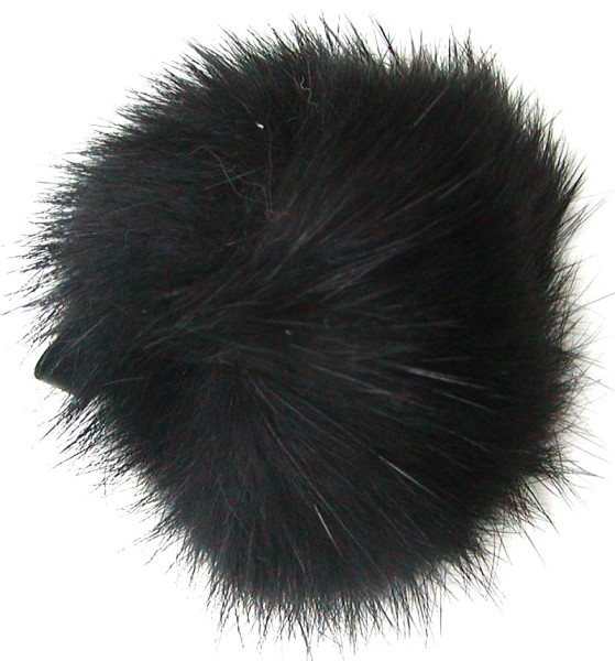 Echt Kaninchenfell Fellbommeln schwarz, Ø ca. 5 cm, mit Lederschlaufe