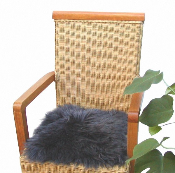 Heino Felle eckige Sitzauflage aus australischen Lammfellen, Fellkissen anthrazit, ca. 35x35 cm, waschbar, Haarlänge ca. 70 mm