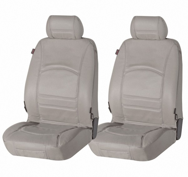 2 Stück Universal Echt Leder Auto Sitzbezüge grau für fast alle PKW, Fahrersitz und Beifahrersitz, Leder Sitzbezug