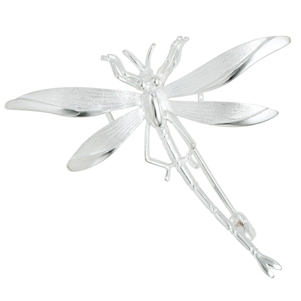 Brosche oder Anhänger Libelle 925er Sterling Silber mattiert, Breite ca. 43 mm, Gewicht ca. 3,8 Gramm
