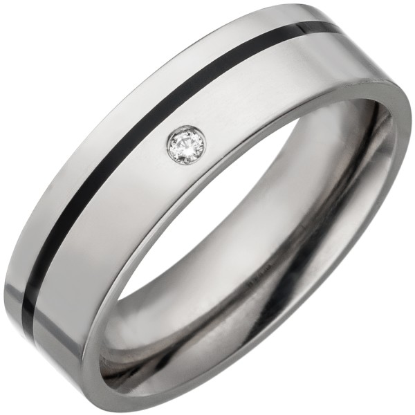 Titanring, Keramik Ring schwarz, Partnerring, Partner Ring Keramik+Titan, 1 Diamant Brillant