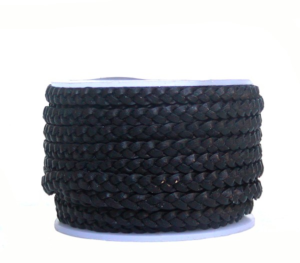 Rindleder Flechtband flach geflochten schwarz, für Leder Armbänder, Lederketten, Länge 10 m, Breite ca. 4 mm, Stärke ca. 2 mm