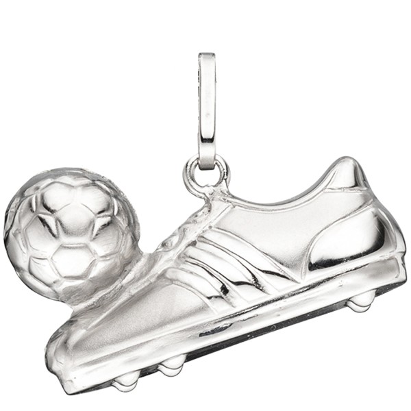 Silber Anhänger Fußball, Fußballschuh mit Ball 925er Silber mattiert, 19 mm breit, 1,3 Gramm
