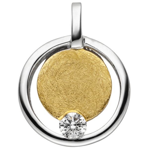 Brillant Anhänger, Diamant Anhänger 585er Gelbgold Weißgold, 1 Diamant, 14 mm hoch, 1,3 Gramm