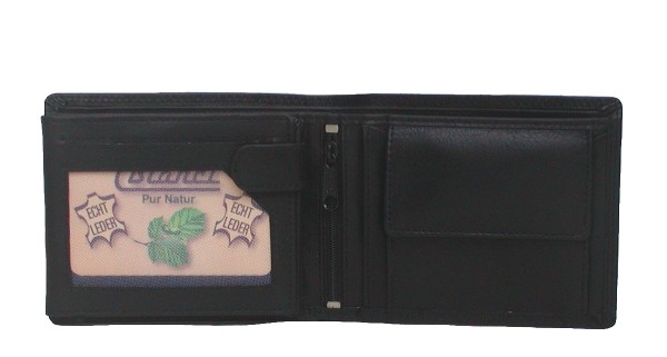 Bianci Herren Leder Kombibörse schwarz, Fettleder, Innenriegel, 6xCC, 5 x Ausweis, EK-Chip, ca. 12x9,5 cm