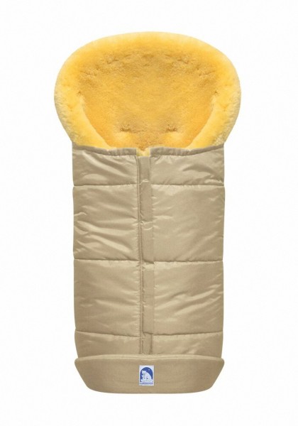 großer Baby Premium Winter Lammfell Fußsack beige waschbar, Kinderwagen, Buggy, ca. 100x44 cm, komplett aufklappbar