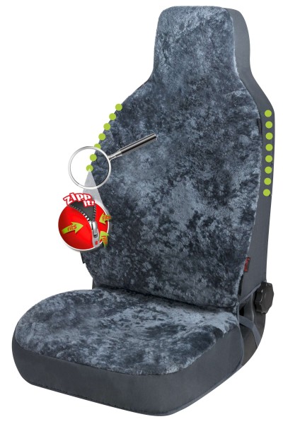 Universal Reißverschluss Autositzfelle anthrazit für Highback Sitze, ZIPP IT System, echtes Lammfell, kühlt + wärmt