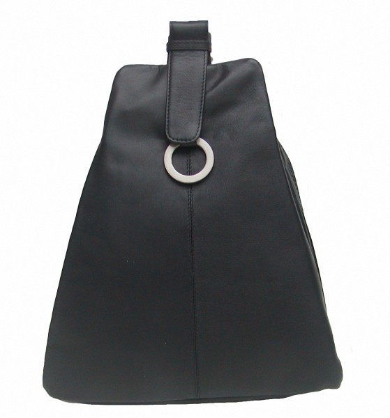 sportlich-eleganter Damen Leder Stadtrucksack schwarz, 3 separate Fächer