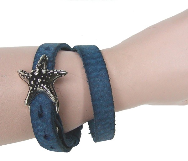 Boom Belts cooles Damen, Herren echt Leder Armband blau, Unisex Leder Wickel Armband, ca. 43x1 cm, für 1 cm Schließen