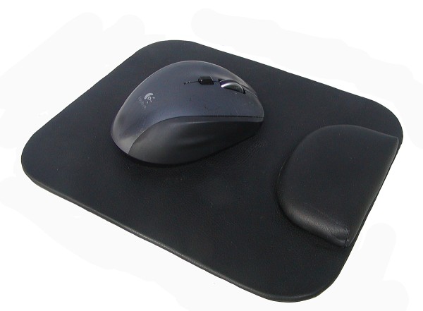 Leder Mouse Pad mit weicher Schaumstoff Handballenauflage schwarz, ca. 19x23 cm, Mausmatte, Mauspad
