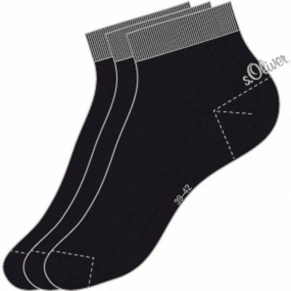 s.Oliver Classic NOS Unisex Quarter schwarz, 3er Pack Socken, Damen, Herren, Kinder, weicher Komfortbund