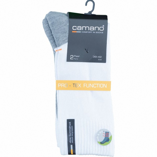 Camano 2er Pack Damen, Herren Sport Socken weiß, Bund ohne Gummidruck