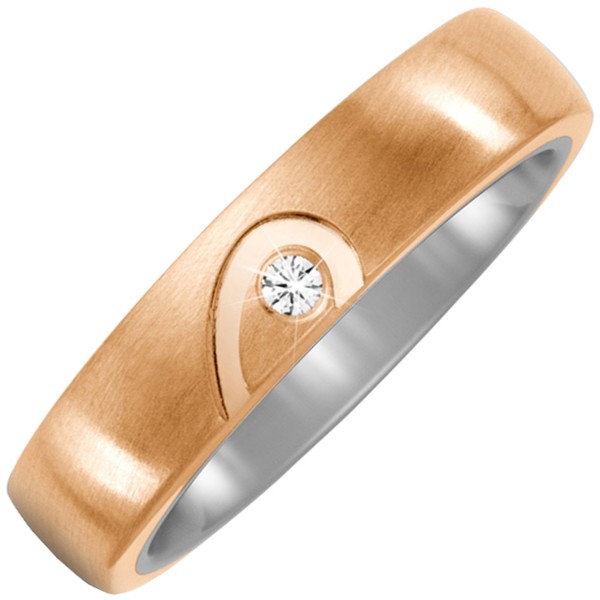 Titanring Halbes Herz, Diamant Partnerring, Brillant Partner Ring, Titan+Bronze, 1 Diamant Brillant
