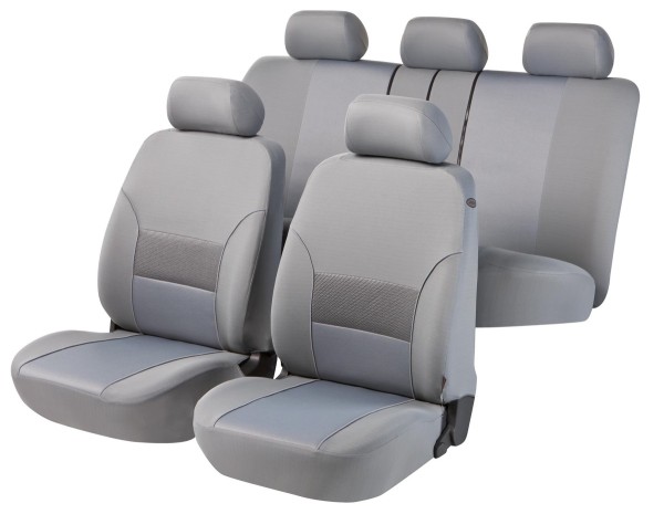 Komplett Set Universal Polyester Jersey Auto Sitzbezüge grau 8-teilig, 30 Grad waschbar, Rücksitzbankbezug 5-teilig