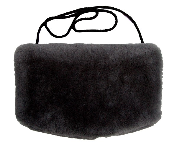 warmer Lammfell Pelzmuff, Felltasche schwarz mit Reißverschlusstasche waschbar, geschorenes Lammfell, ca. 29,5x19 cm